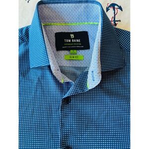 Tom Baine Casual Shirt Slim Fit Performance Stretch Blue Geometric Size Small